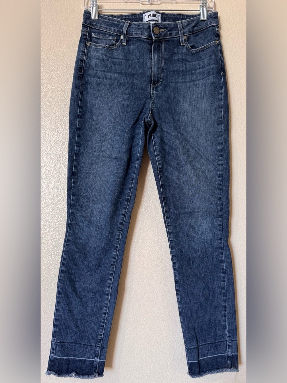 PAIGE Hoxton Ankle Skinny Jeans Raw Release Hem Blue Fisher Wash 29